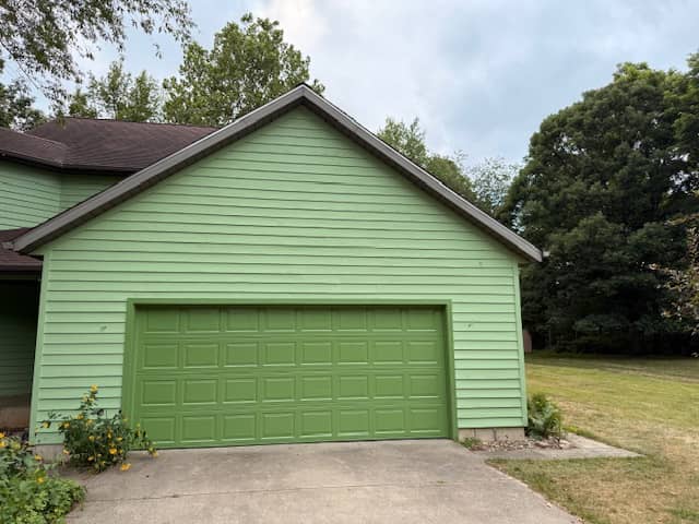 green painted garage