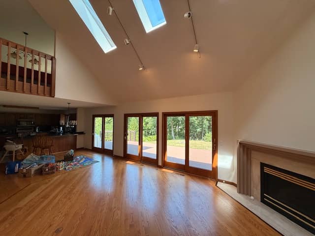living room with windows painted